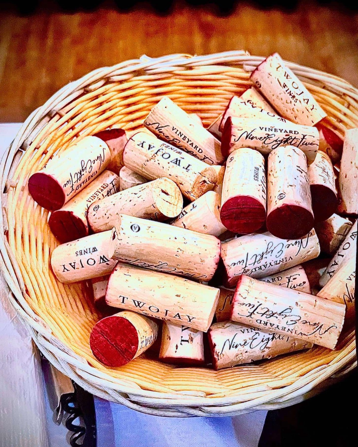 A basket of Vineyard Nine Eight Five corks